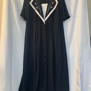 Elegant & Slenderizing Maxi Dress! Embroidered Flower Details & Crisp White Trim